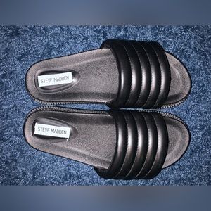 Steve Madden Black Puffy Slides